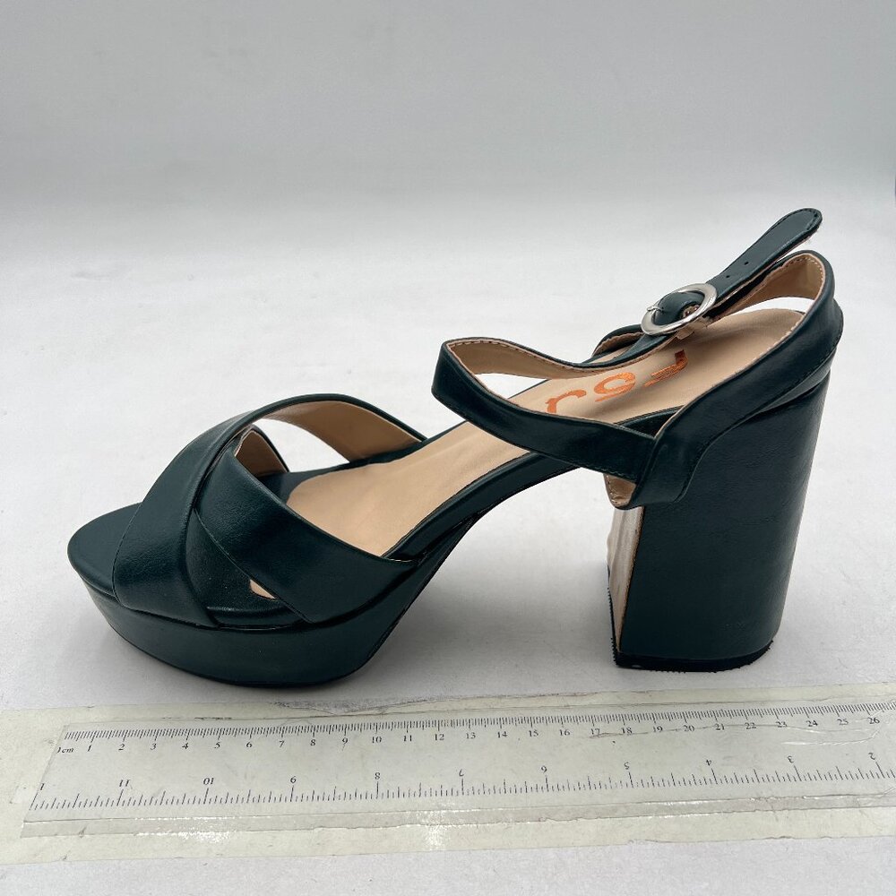 FSJ Green Peep Toe Chunky High Heels Platform Sandals Ankle Strap Summer Shoes
